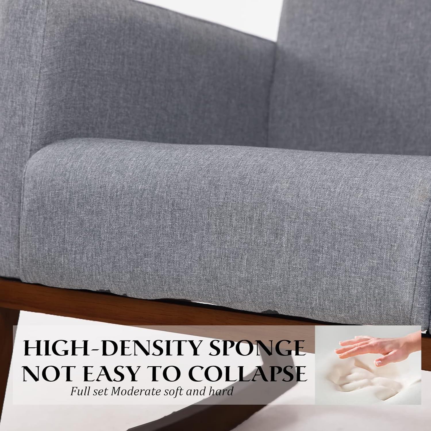 Paddie Mecedora para guardería, sofá mecedora de tela con base de madera  maciza, bolsillo lateral, sillas de lactancia tapizadas de tela de lino  para