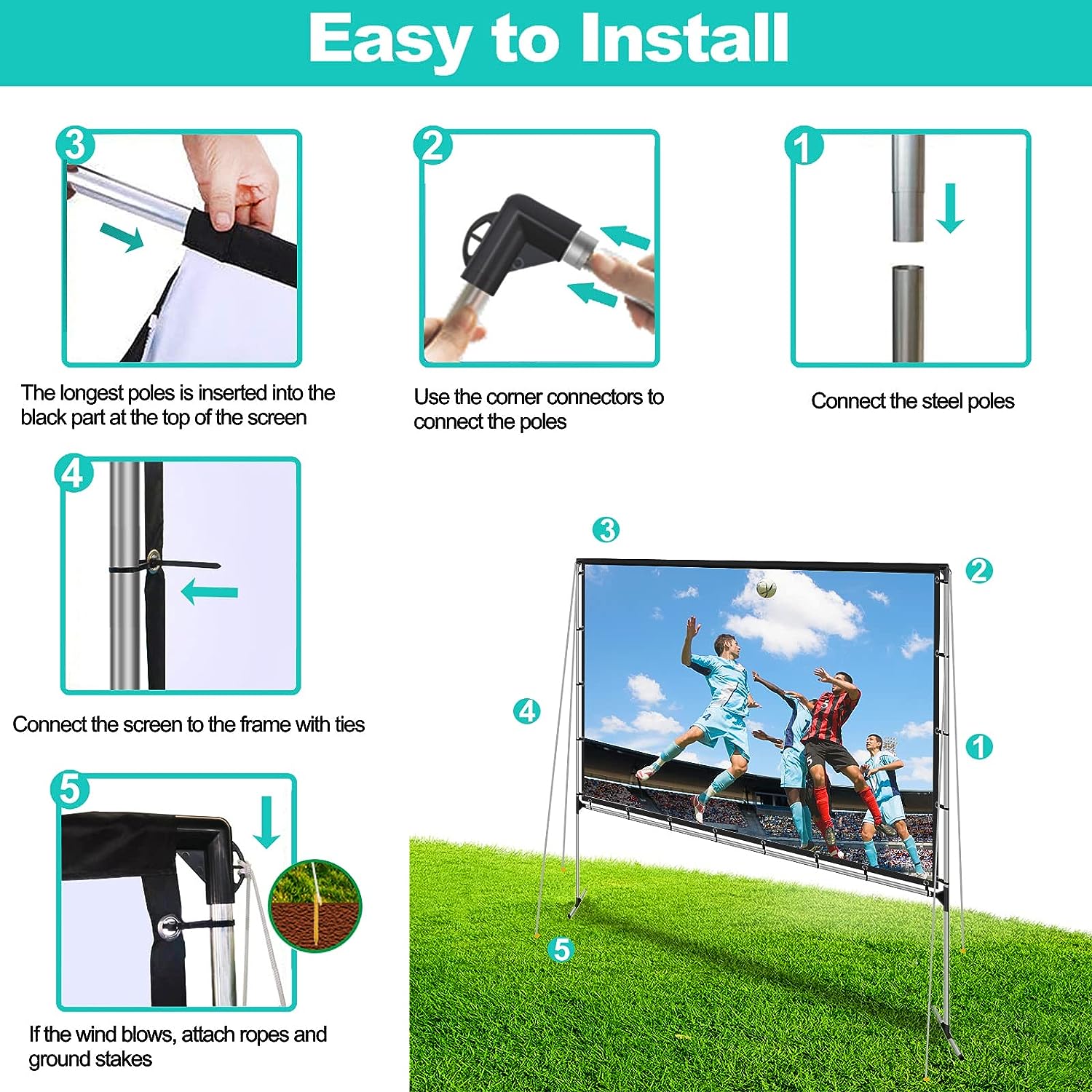 Smartxchoices Pantalla de proyector manual HD de 100 pulgadas 16:10 con  bloqueo automático, antiarrugas, cine en casa, oficina, montaje en pared