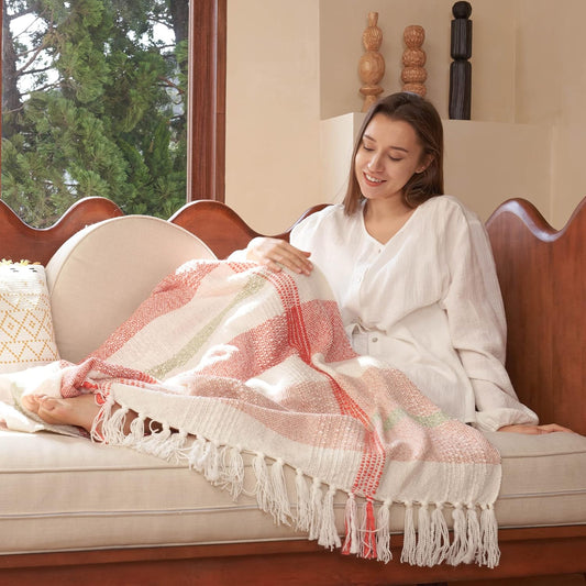 Manta tejida con textura a cuadros para sofá, manta decorativa colorida con