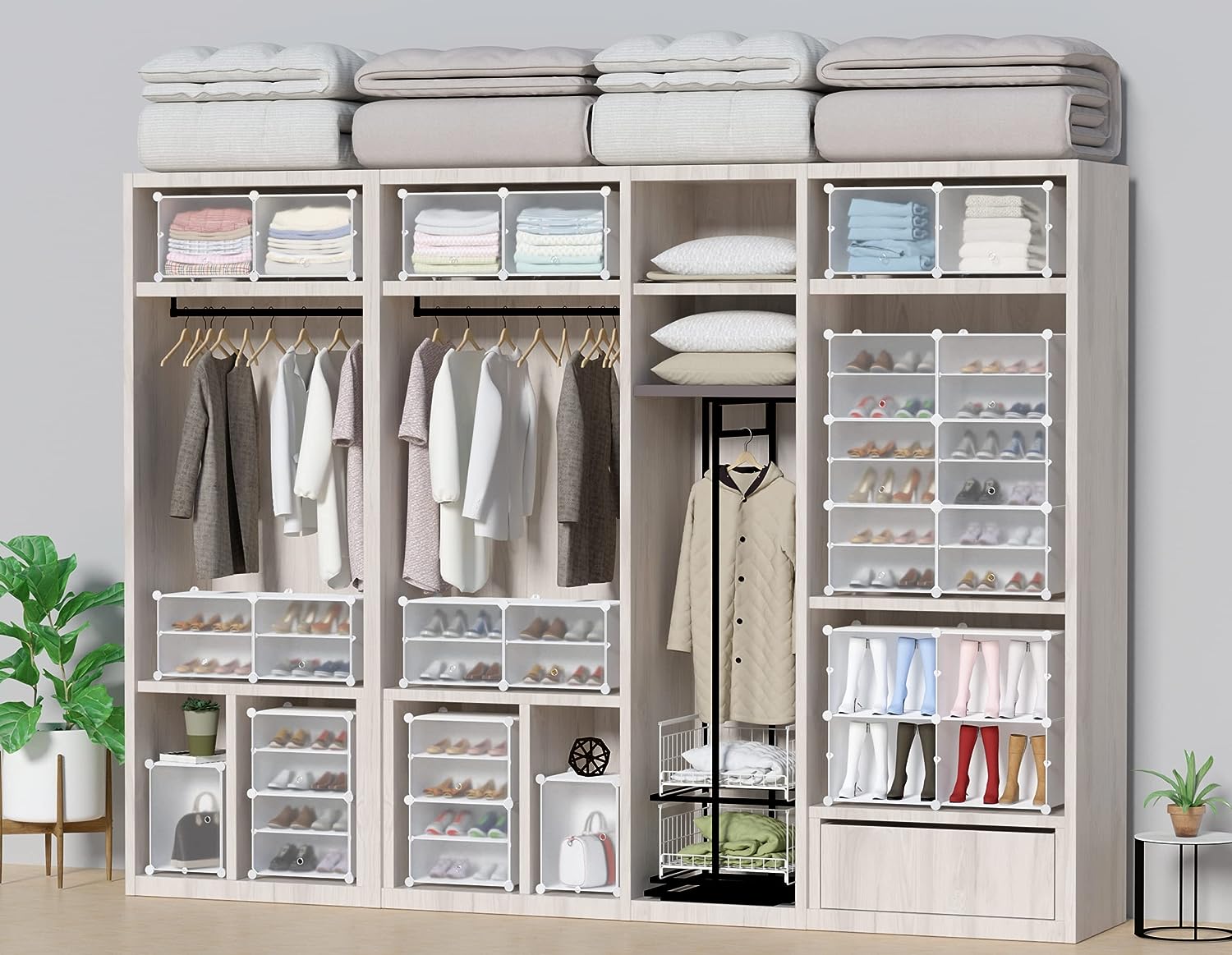  HOMIDEC Organizador de armario, organizadores y almacenamiento  de armario de 12 cubos, estantes portátiles de armario, almacenamiento de  ropa (blanco) : Hogar y Cocina