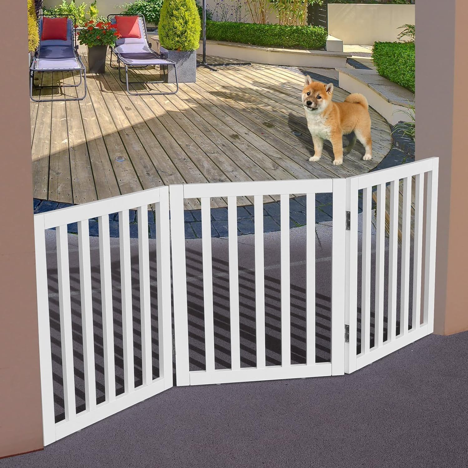 Puerta plegable independiente para perros para casa, puerta de madera extra