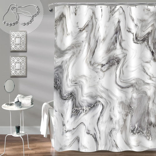 Cortina de ducha de mármol gris para baño, cortina de ducha de tela de mármol