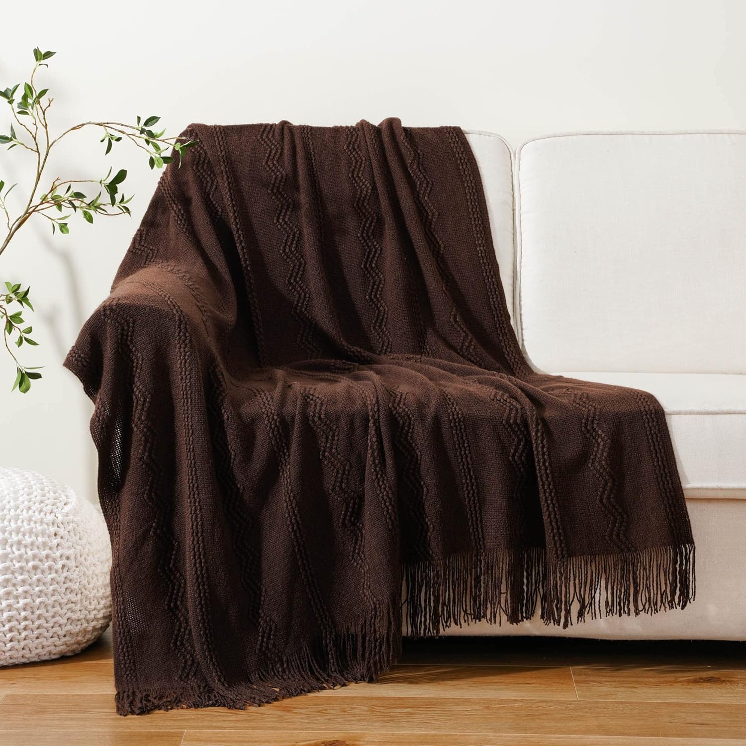 BATTILO HOME Mantas de color beige para sofá, manta de punto marrón para  cama individual, manta grande súper suave y cálida para decoración del  hogar