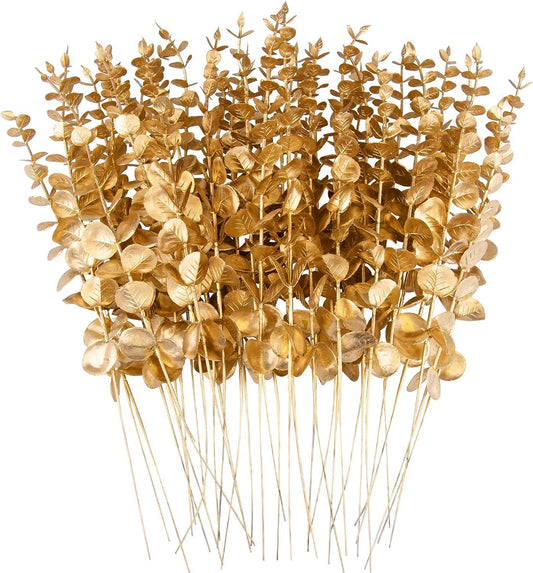 36 tallos de eucalipto dorados artificiales, decoración de ramas de eucalipto, - VIRTUAL MUEBLES