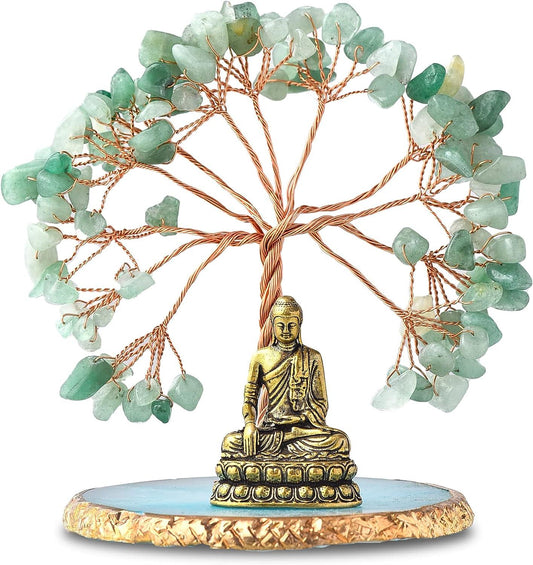 Estatua de Buda con árbol de cristal curativo, árbol de la vida para energía - VIRTUAL MUEBLES
