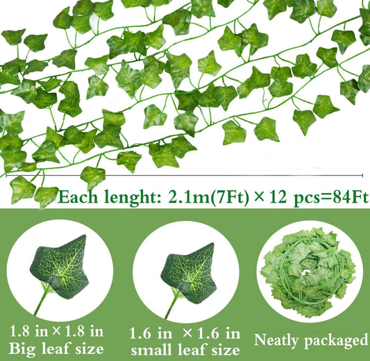 Paquete de 12 guirnaldas de hiedra artificial de 84 pies, plantas falsas, hojas - VIRTUAL MUEBLES