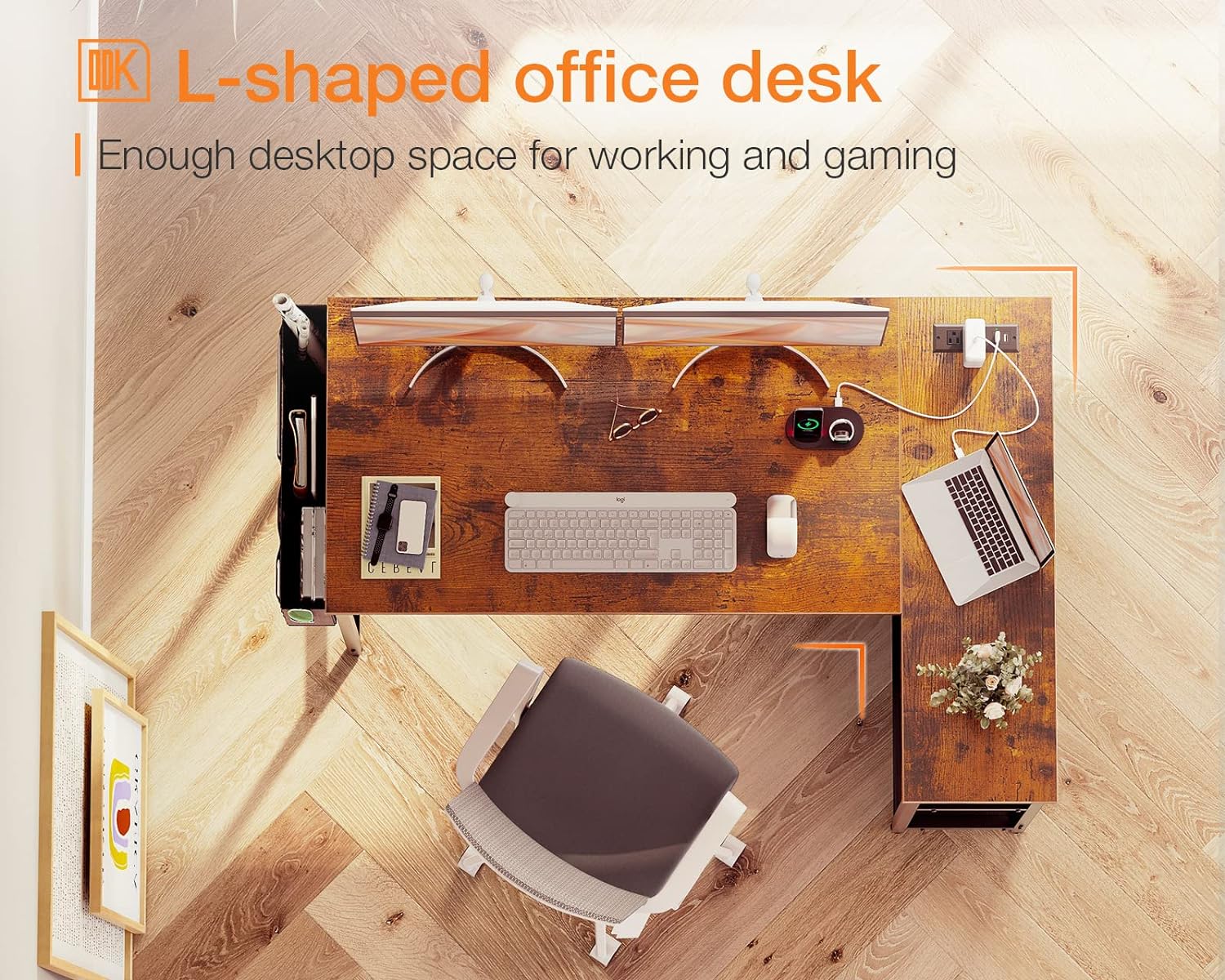 ODK Escritorio pequeño en forma de L, escritorio de esquina de  40 pulgadas con estantes de almacenamiento reversibles y soporte de PC,  mesa de estudio de escritura con bolsa de almacenamiento