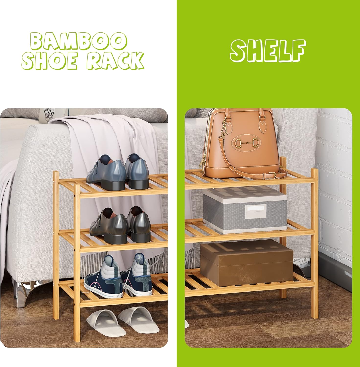 Furshus Zapatero apilable de bambú de 3 niveles, organizador de  almacenamiento, soporte para zapatos, para armario, entrada y pasillo