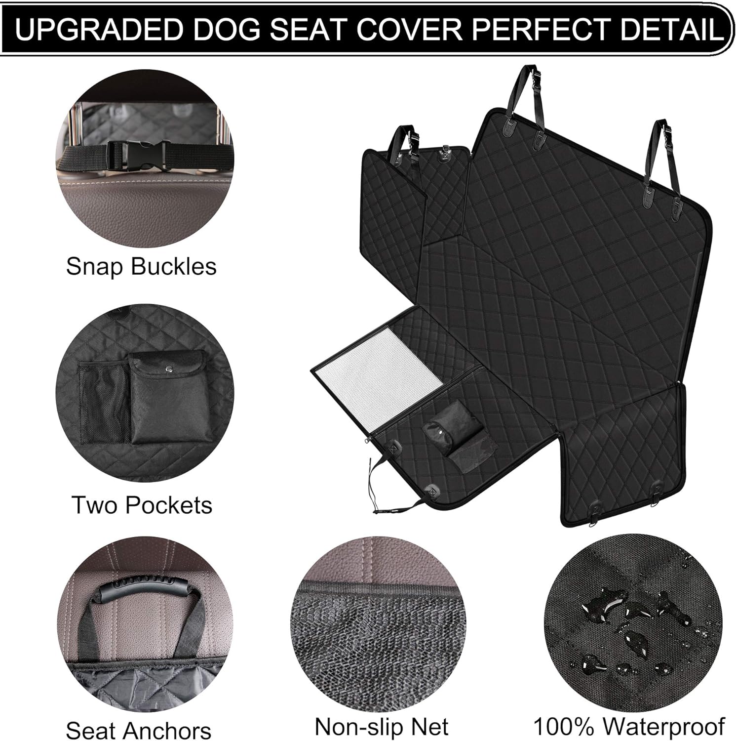 Femuar Funda de asiento de coche para perro, impermeable, antideslizante,  para asiento trasero con bolsillos de almacenamiento, ventana visual de