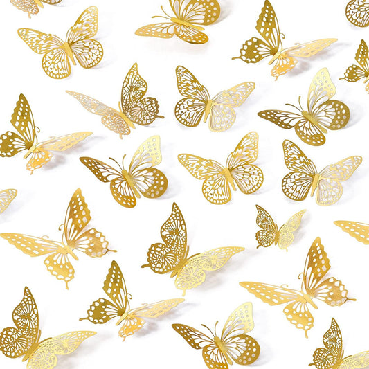 Decoración de pared de mariposa 3D, 48 unidades, 4 estilos y 3 tamaños, - VIRTUAL MUEBLES