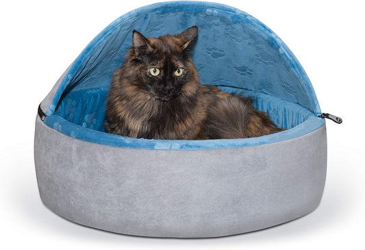 K&H Products Cama de gatito con capucha para gatos o perros, color azulgris,
