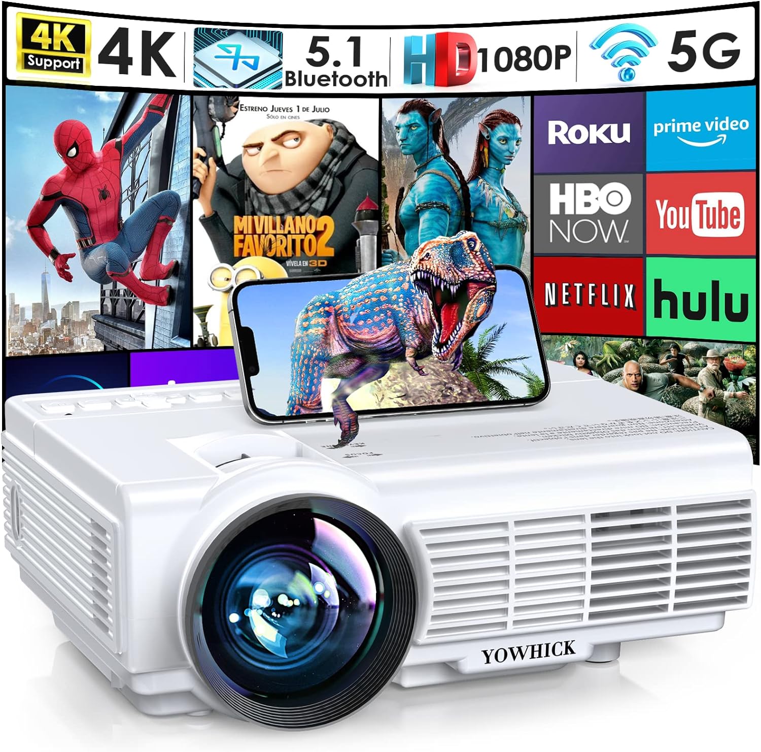 Proyector con proyector Bluetooth WiFi 5G, proyector para exteriores n - VIRTUAL  MUEBLES