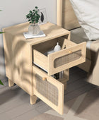 Mesita de noche de ratán mesa auxiliar de madera para sala de estar y dormitorio