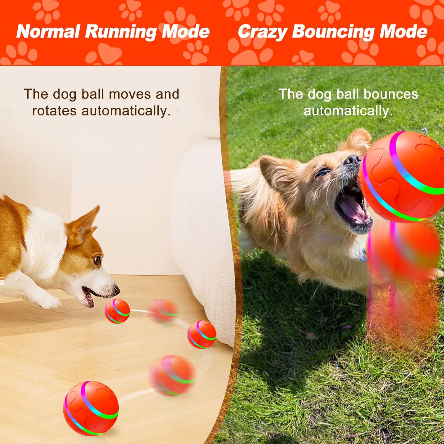  Syhood 2 juguetes interactivos para perros, juguetes  automáticos de bola rodante, juguetes para perros en movimiento con luces  LED de flash seguro y duradero, bolas de juguete para perros grandes,  medianos