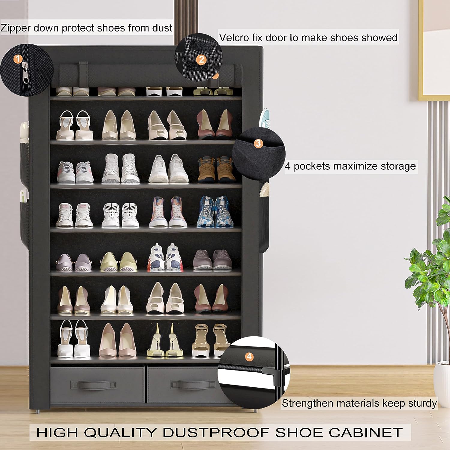 Zapatero de almacenamiento para 32 pares, organizador alto para zapatos,