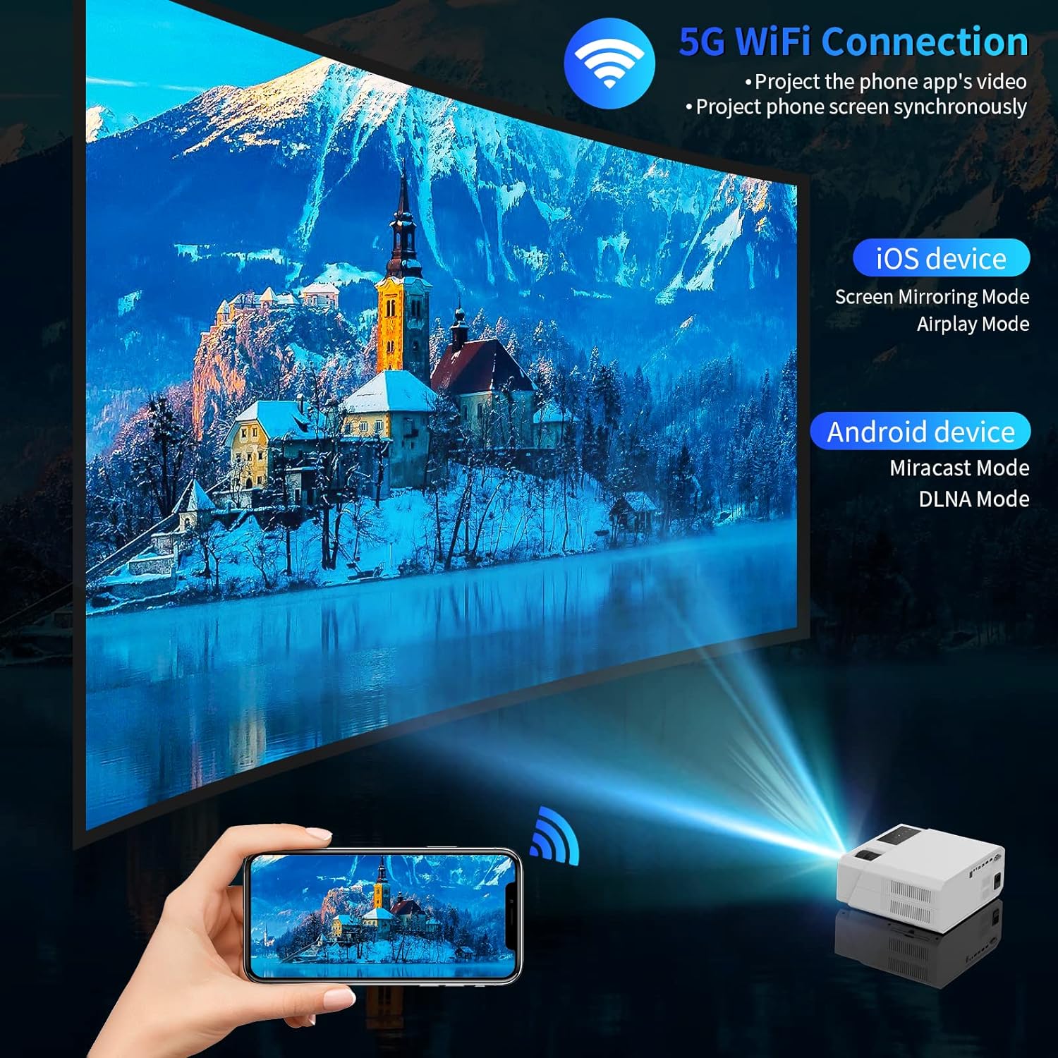 Proyector para exteriores 4k con WiFi y Bluetooth 1000 ANSI 4k proyector de
