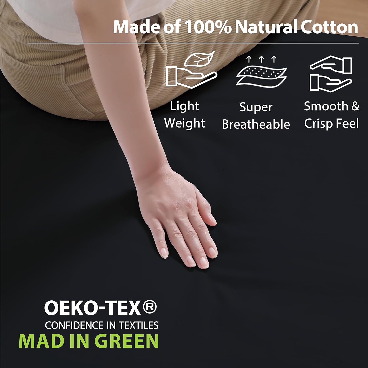 Sábana bajera ajustable de 100 % algodón puro, bolsillo profundo de 16