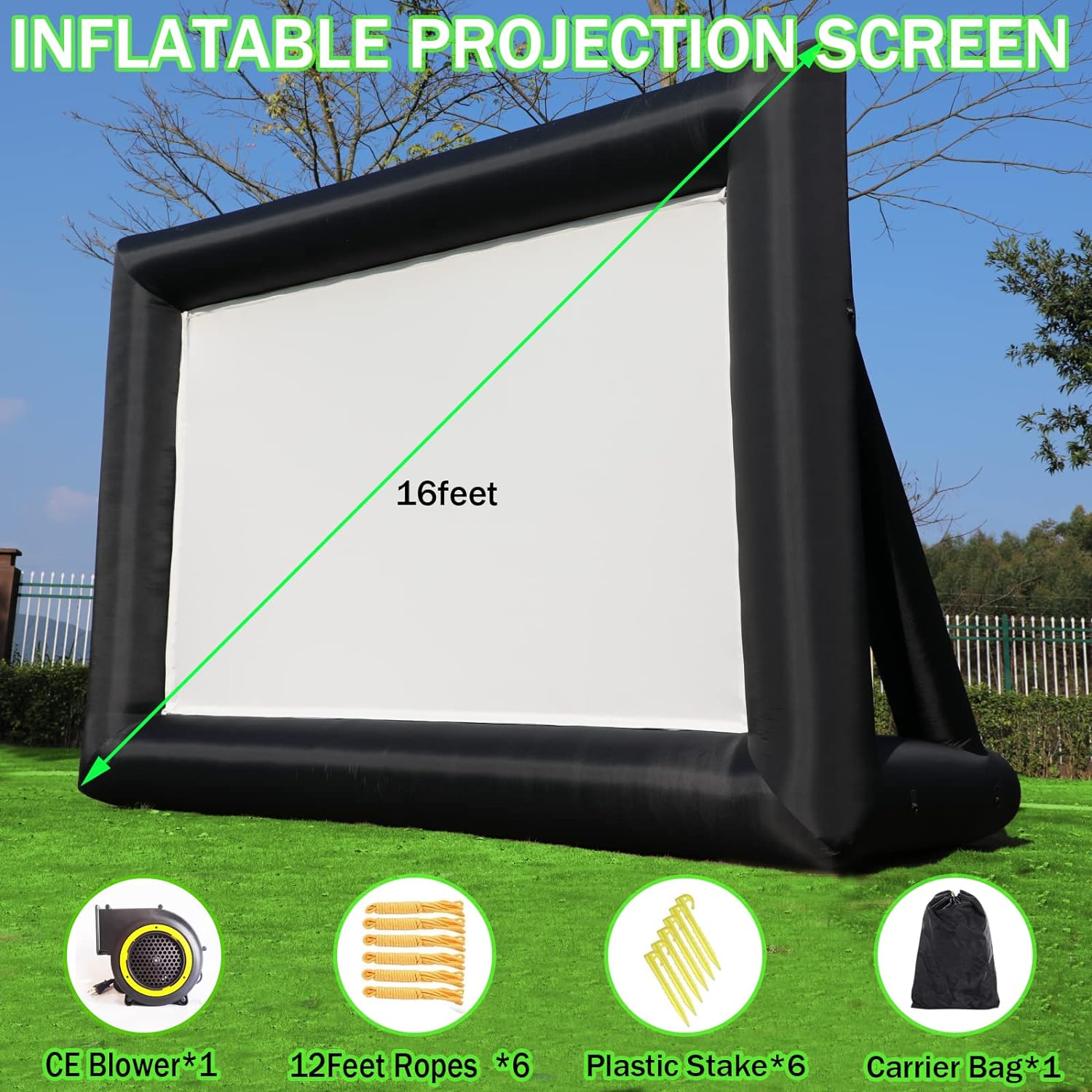 Pantalla de proyector inflable de 16 pies, pantalla de proyector para