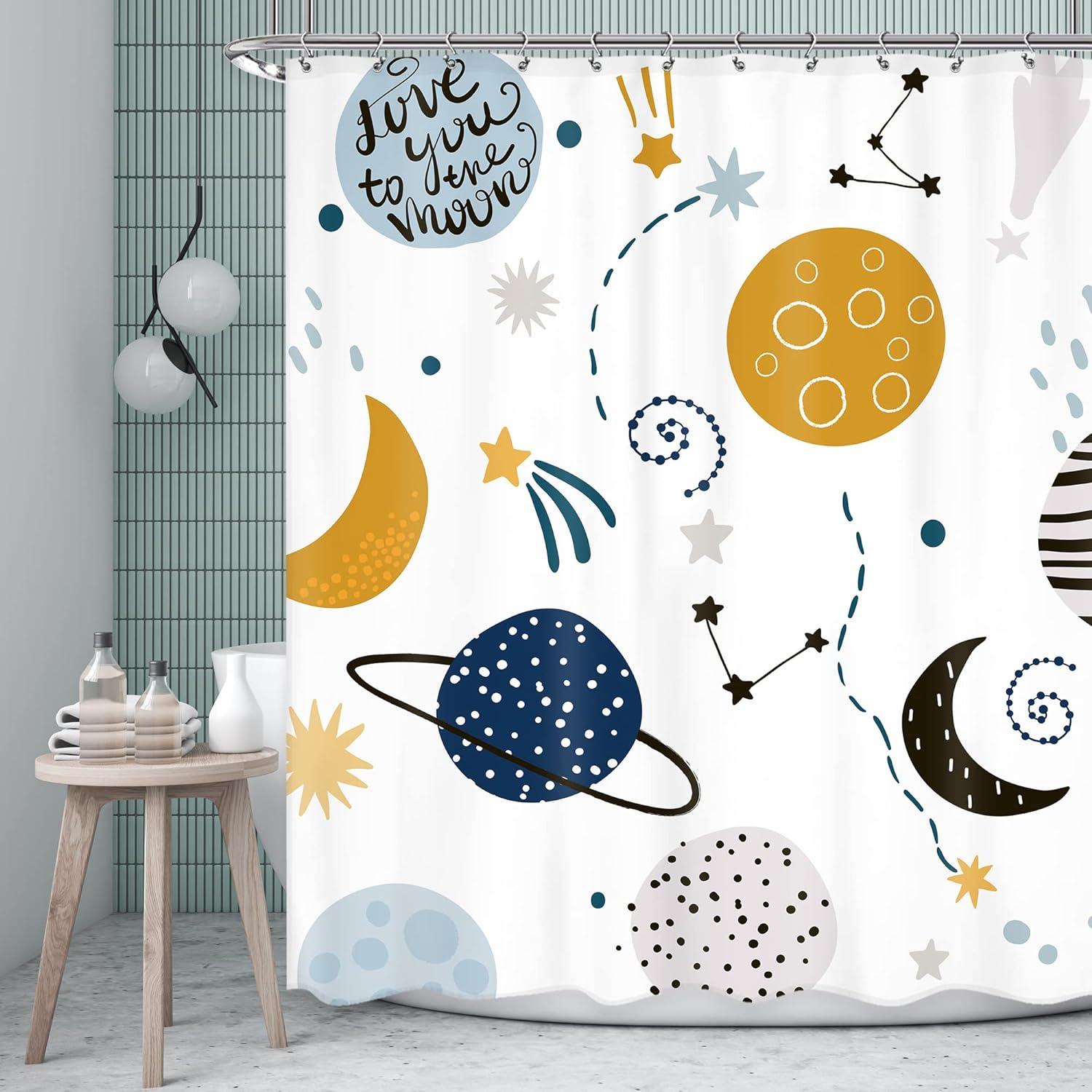 Ufeela Cortina de ducha para niños, cortina de ducha de planeta de dibujos - VIRTUAL MUEBLES