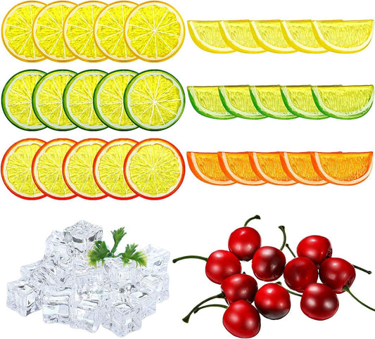 Juego de 90 cubitos de hielo de frutas falsas, incluye 30 rodajas de limón de - VIRTUAL MUEBLES