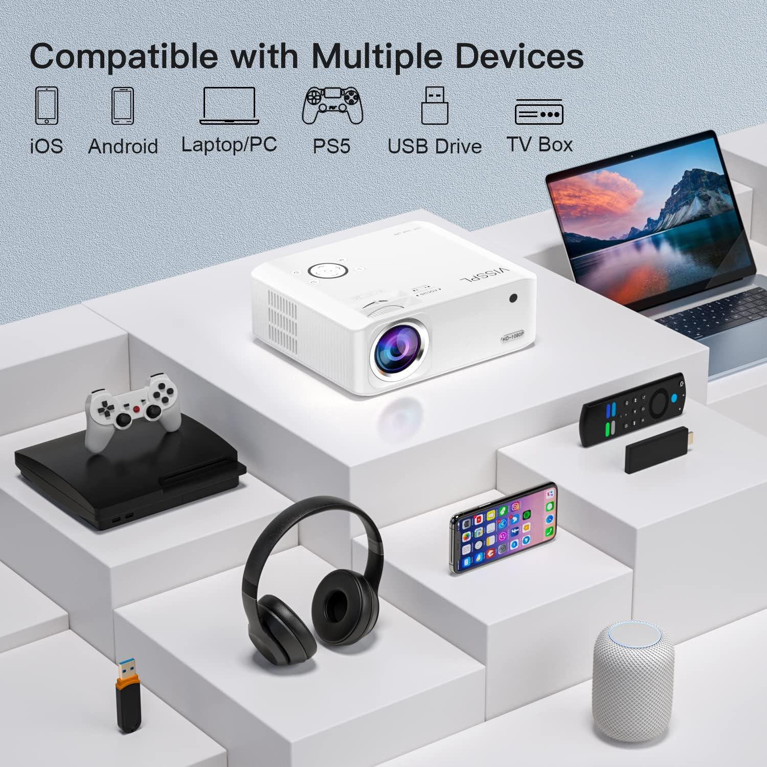 Projector with WiFi and Bluetooth 6D4P Keystone 480 ANSI 5G Native 1080P