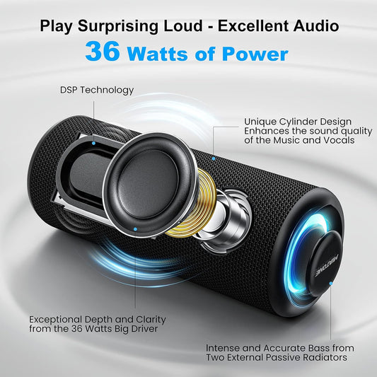Altavoces Bluetooth portátiles de 36 W estéreo de sonido graves Boost,