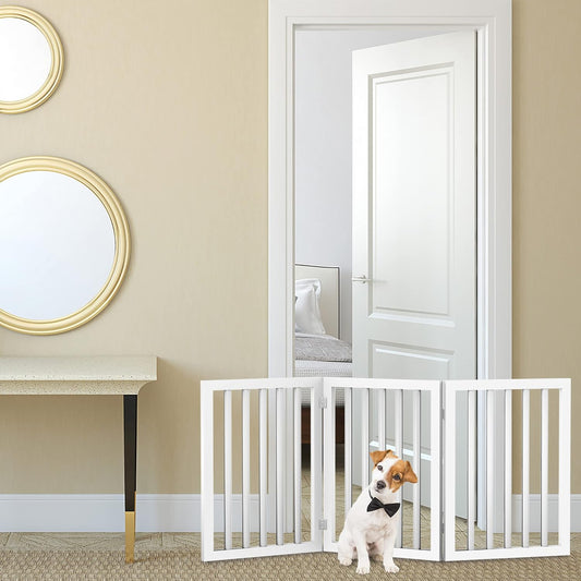 Puerta para mascotas independiente, 4 paneles de color crema
