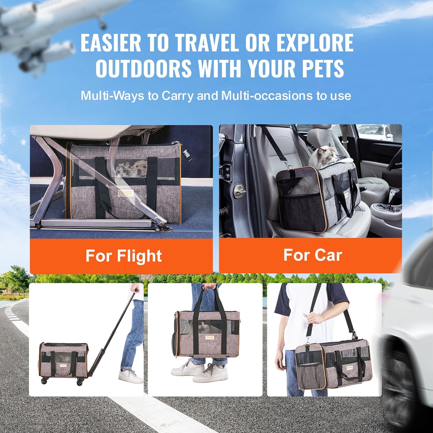 VEVOR Transportador de perros aprobado por aerolíneas con ruedas para menos de