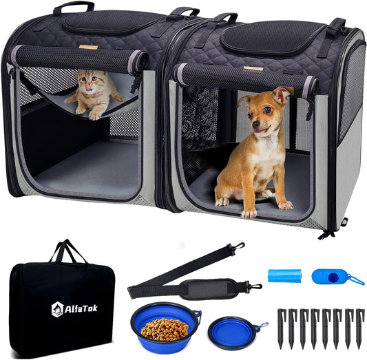 Transportador para perros y gatos desmontable con doble compartimento para