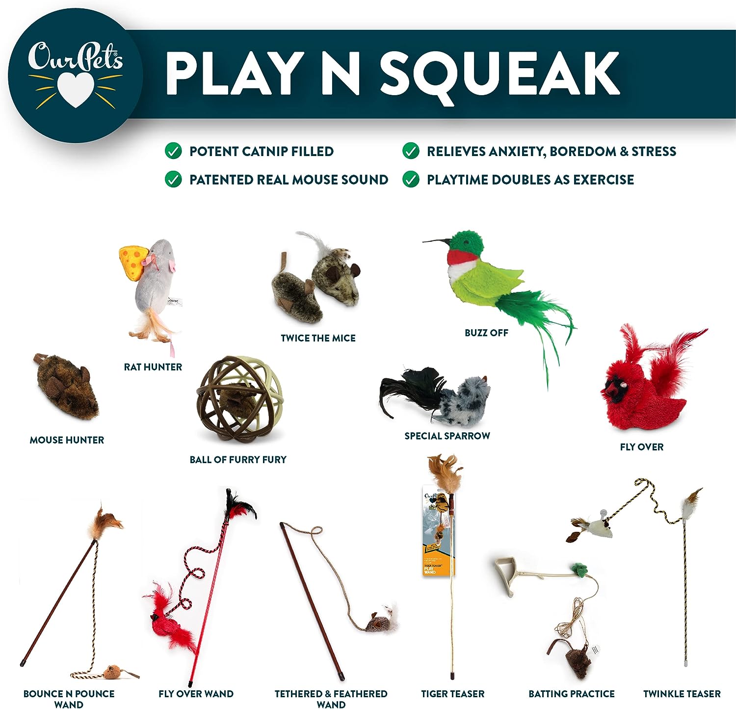 Play-N-Squeak Juguetes interactivos para gatos con hierba gatera (juguetes para