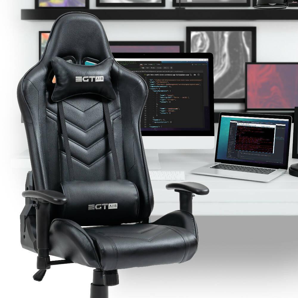 Silla Ergonómica Gamer EGTAIR-10-BB Office/Developer/Gamer en negro con tapizado de cuero sintético - VIRTUAL MUEBLES