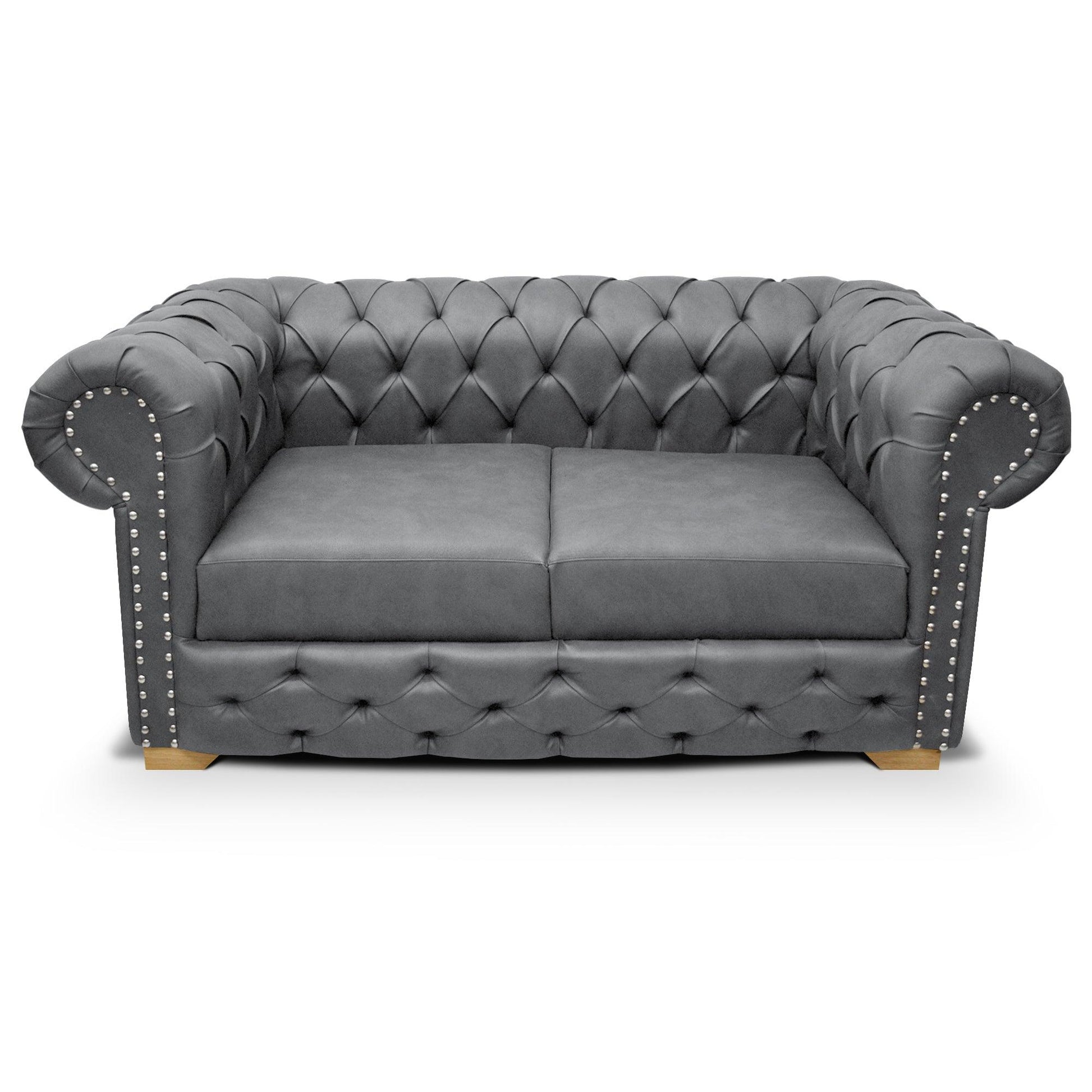 Sofá Chesterfield 2 puestos tipo cuero gris - VIRTUAL MUEBLES