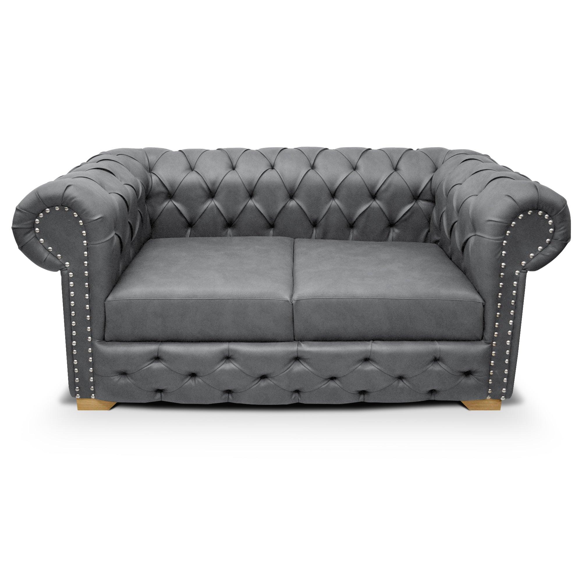 Sofá Chesterfield 2 puestos tipo cuero gris - VIRTUAL MUEBLES
