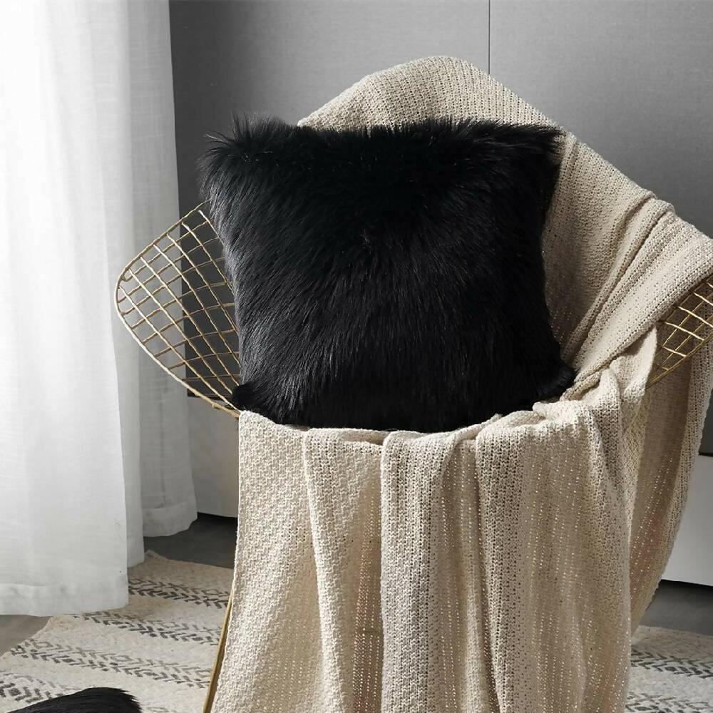 Kit X 2 Fundas Cojines Peluche Largo Negro - VIRTUAL MUEBLES