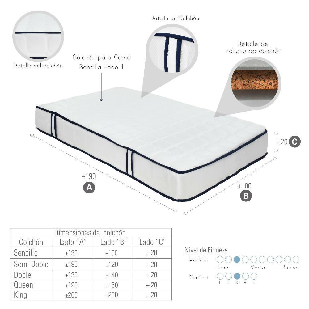 Colchon Versalles Semidoble 120 cm x 190 cm - Blanco - VIRTUAL MUEBLES