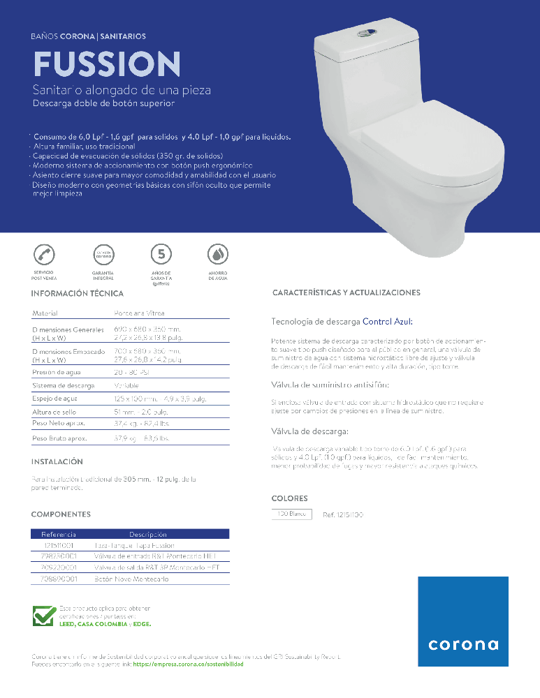 Sanitario Corona Fussion - VIRTUAL MUEBLES
