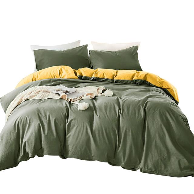 Duvet Bicolor Verde Militar / Mostaza Queen - VIRTUAL MUEBLES