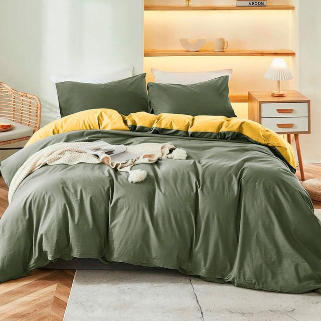 Duvet Bicolor Verde Militar / Mostaza Queen - VIRTUAL MUEBLES