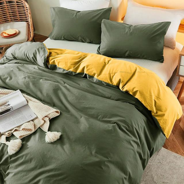 Duvet Bicolor Verde Militar / Mostaza King - VIRTUAL MUEBLES