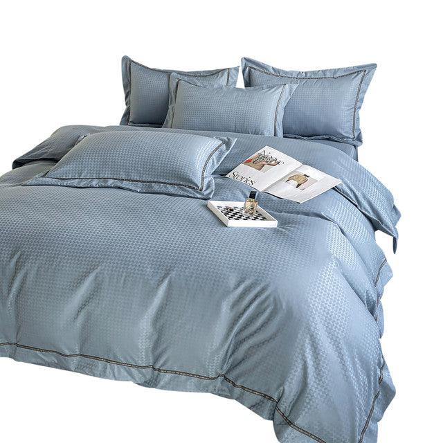 Duvet Unicolor Con Detalles En Relieve Aqua Semidoble + Sábana Plana