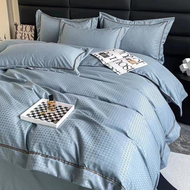 Duvet Unicolor Con Detalles En Relieve Aqua Semidoble + Sábana Plana