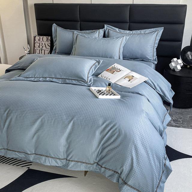 Duvet Unicolor Con Detalles En Relieve Aqua Semidoble + Sábana Plana