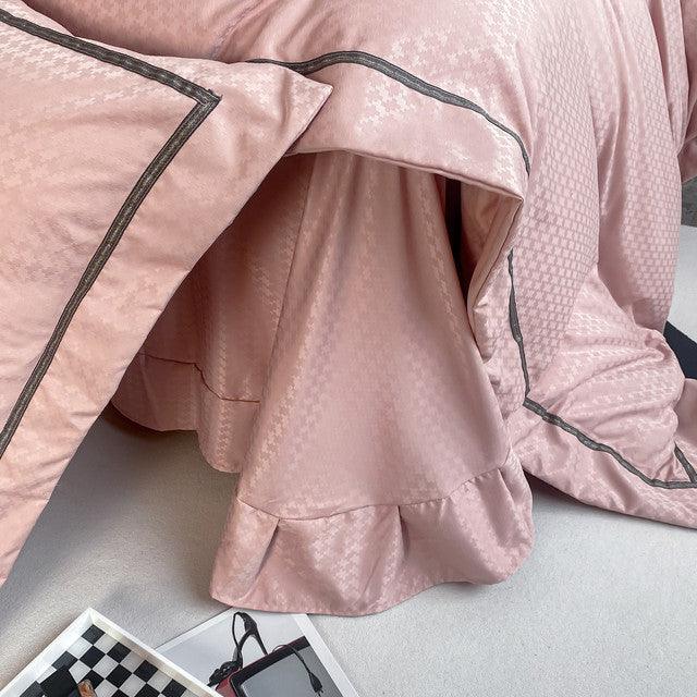 Funda Duvet Unicolor Con Detalles En Relieve Rosado Doble + Sábana Plana