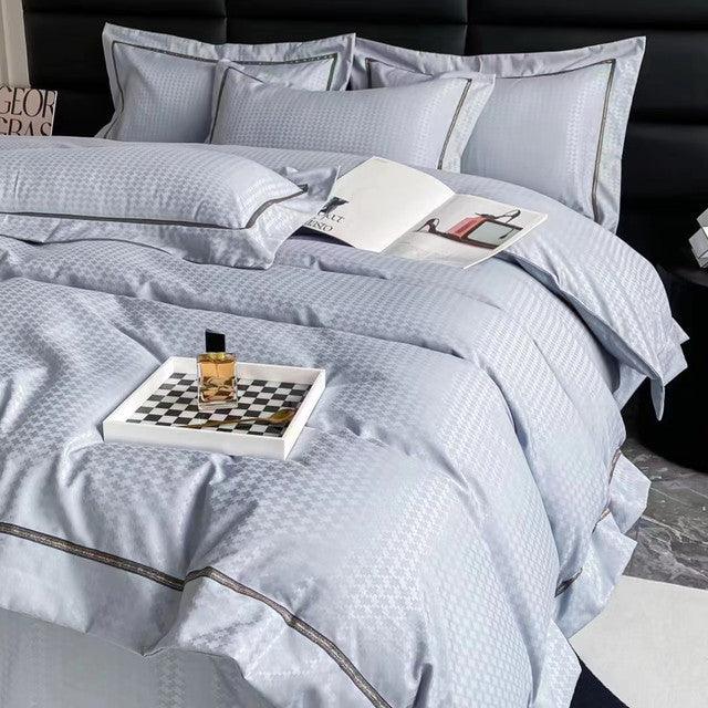 Duvet Unicolor Con Detalles En Relieve Celeste Doble + Sábana Plana