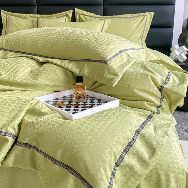 Funda Duvet Unicolor Con Detalles En Relieve Oliva Semidoble + Sábana Plana
