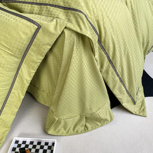 Duvet Unicolor Con Detalles En Relieve Oliva Doble + Sábana Plana