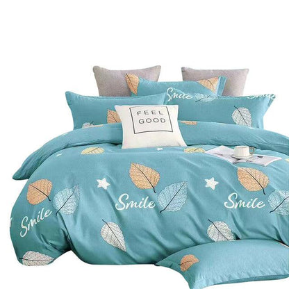 Duvet Estampado Hojas En Azul Doble + Sábana Plana