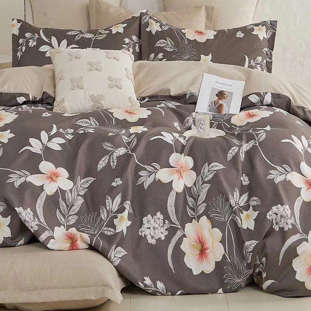 Funda Duvet Estampado Flores Sobre Negro Semidoble + Sábana Plana