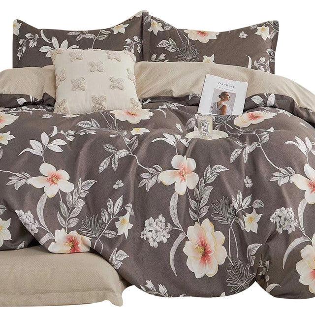 Funda Duvet Estampado Flores Sobre Negro Semidoble + Sábana Plana