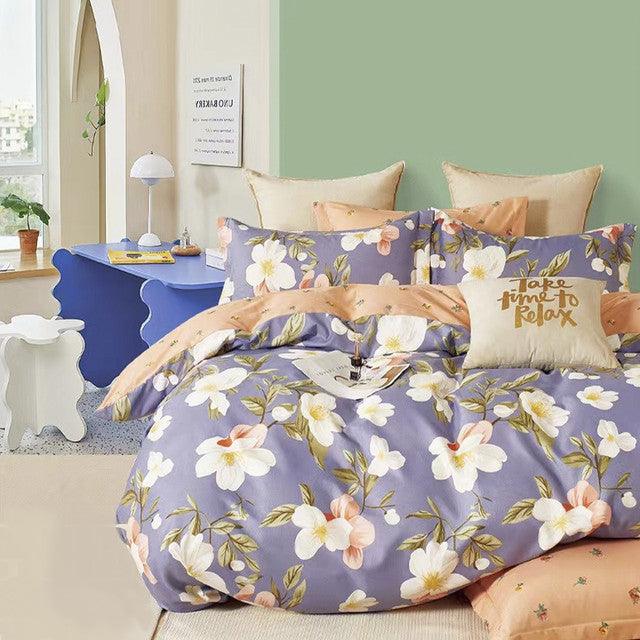 Funda Duvet Estampado Flores Sobre Azul Semidoble + Sábana Plana